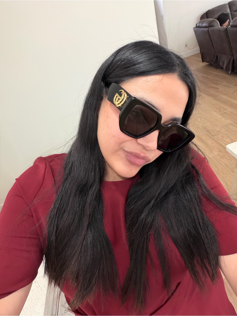 Gucci Black Oversized Sunglasses with Gold Double G Accent
